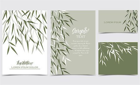 simsearch:400-07035863,k - Vector Illustration bamboo leaves. Set of greeting cards Stockbilder - Microstock & Abonnement, Bildnummer: 400-09109363