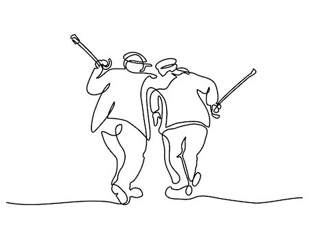 Continuous line drawing. Elderly men friends walking. Vector illustration Stock Photo - Budget Royalty-Free & Subscription, Code: 400-09109430