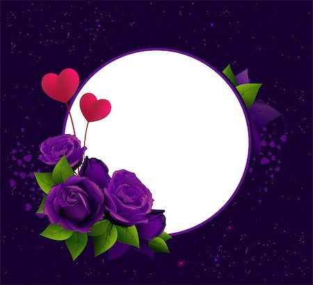 Purple roses and two heart shape symbol love. Frame template greeting card. Vector background illustration Stock Photo - Budget Royalty-Free & Subscription, Code: 400-09109461