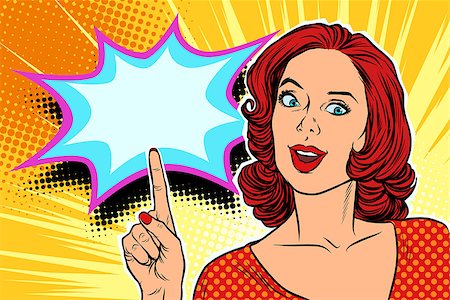 pop art woman pointing finger up retro vector illustration Stock Photo - Budget Royalty-Free & Subscription, Code: 400-09109622