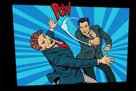 beating two fighting men, strong punch. Pop art retro vector illustration hand drawn comic cartoon Stock Photo - Budget Royalty-Free & Subscription, Code: 400-09109632