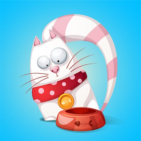 simsearch:400-07315892,k - Funny, cute cartoon character cats. Animal eats from bowl. Vector eps10 Fotografie stock - Microstock e Abbonamento, Codice: 400-09109701