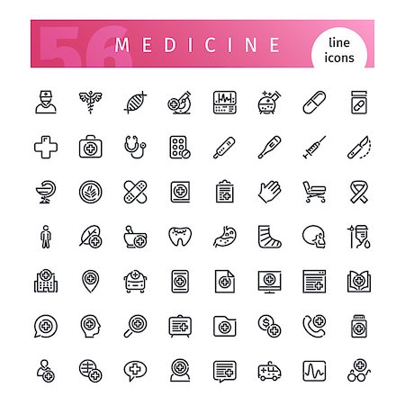 Set of 56 medical line icons suitable for web, infographics and apps. Isolated on white background. Clipping paths included. Stock Photo - Budget Royalty-Free & Subscription, Code: 400-09109719
