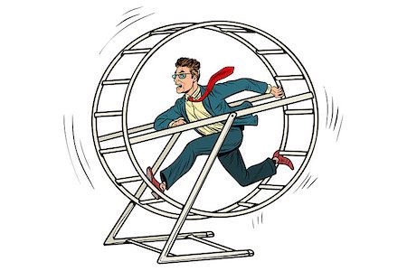 businessman in a squirrel wheel. Pop art retro comic book vector illustration Stock Photo - Budget Royalty-Free & Subscription, Code: 400-09109743