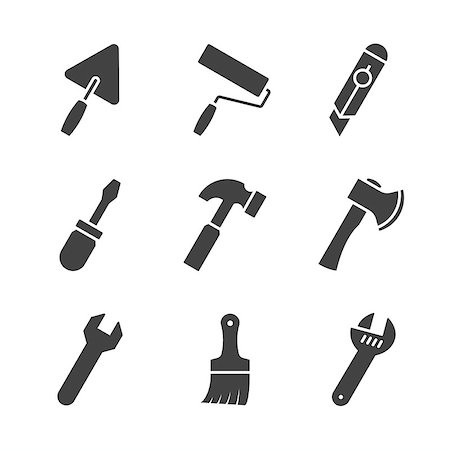 simsearch:400-08553696,k - Tools black icons on white Fotografie stock - Microstock e Abbonamento, Codice: 400-09109859