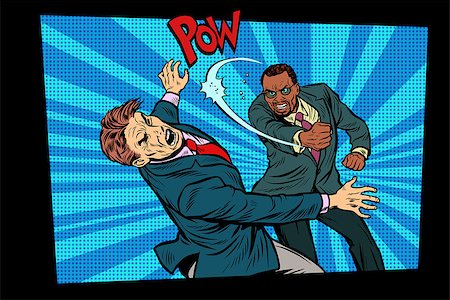 beating two fighting men, strong punch. Pop art retro vector illustration hand drawn comic cartoon Stock Photo - Budget Royalty-Free & Subscription, Code: 400-09109876