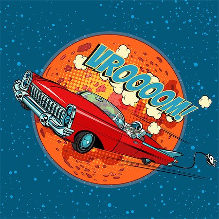 Astronaut in electric car over Mars. Pop art retro vector illustration comic cartoon hand drawn vector Foto de stock - Super Valor sin royalties y Suscripción, Código: 400-09109906