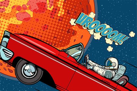 Astronaut in a car over the planet Mars. Pop art retro vector illustration comic cartoon hand drawn vector Stock Photo - Budget Royalty-Free & Subscription, Code: 400-09109902