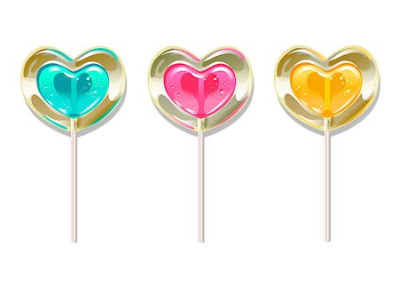 simsearch:400-07955839,k - Set of romantic lollipops in the shape of a heart. Sweetness for Valentines day. Vector illustration Foto de stock - Super Valor sin royalties y Suscripción, Código: 400-09109956