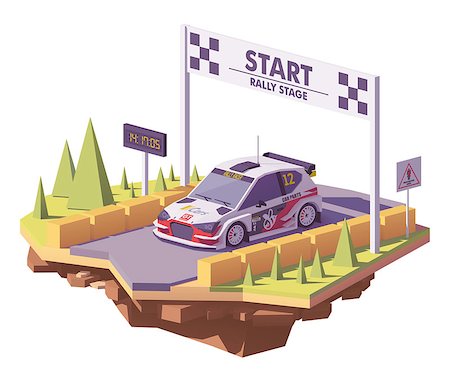 starting line race cars - Vector low poly rally racing car in white and red livery on the rally stage start Line Stock Photo - Budget Royalty-Free & Subscription, Code: 400-09109986