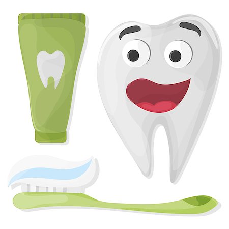 Healthy cute cartoon tooth character with Toothpaste and toothbrush on white background - vector Stockbilder - Microstock & Abonnement, Bildnummer: 400-09114016