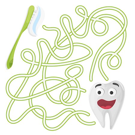 Cartoon Vector Illustration of Education Maze or Labyrinth Game for Preschool Children with Cute Tooth, Brush Tool and Toothpaste Stock Photo - Budget Royalty-Free & Subscription, Code: 400-09114017
