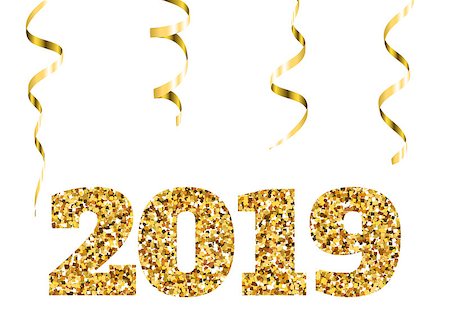 simsearch:400-08318552,k - Happy new 2019 year. Gold glitter particles. Shine gloss brilliance sparkles sign. Holidays vector design element for calendar, party invitation, card, poster, banner, web. Stock Photo - Budget Royalty-Free & Subscription, Code: 400-09114079