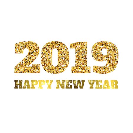 simsearch:400-08318552,k - Happy new 2019 year. Gold glitter particles. Shine gloss brilliance sparkles sign. Holidays vector design element for calendar, party invitation, card, poster, banner, web. Stock Photo - Budget Royalty-Free & Subscription, Code: 400-09114081