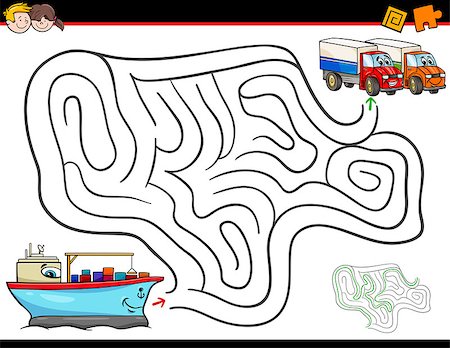 funny truck transport - Cartoon Illustration of Education Maze or Labyrinth Activity Game for Children with Container Ship and Trucks Stock Photo - Budget Royalty-Free & Subscription, Code: 400-09114116