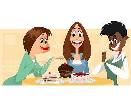 Vector illustration of three women and desserts Stock Photo - Budget Royalty-Free & Subscription, Code: 400-09114155