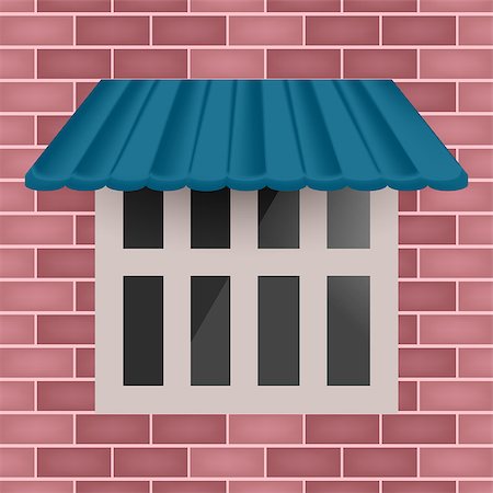 simsearch:400-06484699,k - Vector blue awning on window with brick wall background Stock Photo - Budget Royalty-Free & Subscription, Code: 400-09114169