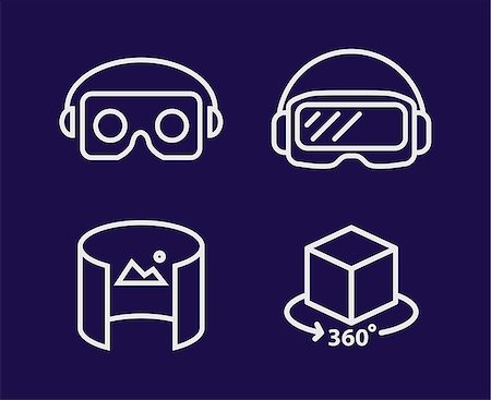 VR glasses for smartphone vector illustration line design set. Virtual reality helmet isolated icon on dark background Stock Photo - Budget Royalty-Free & Subscription, Code: 400-09114162