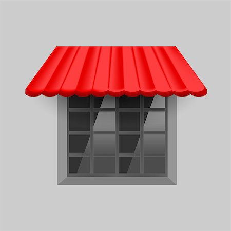 simsearch:400-06484699,k - Vector red awning on window with gray background wall Stock Photo - Budget Royalty-Free & Subscription, Code: 400-09114171