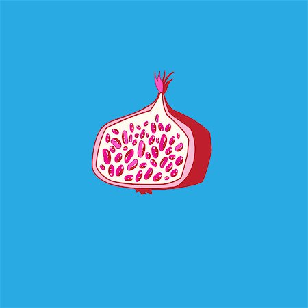 sweet food drawings - Bright illustration of a red pomegranate fruit on a blue background Stock Photo - Budget Royalty-Free & Subscription, Code: 400-09114195