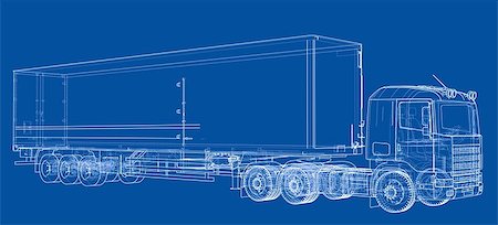 simsearch:400-08159883,k - European truck outlined vector rendering of 3d. The layers of visible and invisible lines are separated Fotografie stock - Microstock e Abbonamento, Codice: 400-09114230