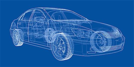 simsearch:400-08159883,k - Concept car. Vector rendering of 3d. Wire-frame style. The layers of visible and invisible lines are separated Fotografie stock - Microstock e Abbonamento, Codice: 400-09114232