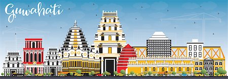 Guwahati India City Skyline with Color Buildings and Blue Sky. Vector Illustration. Business Travel and Tourism Concept with Historic Architecture. Guwahati Cityscape with Landmarks. Foto de stock - Super Valor sin royalties y Suscripción, Código: 400-09114484