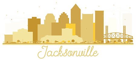 Jacksonville Florida USA City skyline golden silhouette. Vector illustration. Simple flat concept for tourism presentation, banner, placard or web site. Jacksonville Cityscape with landmarks. Foto de stock - Super Valor sin royalties y Suscripción, Código: 400-09114490