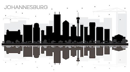 simsearch:400-08617294,k - Johannesburg South Africa City skyline black and white silhouette with Reflections. Business travel concept. Cityscape with landmarks Stock Photo - Budget Royalty-Free & Subscription, Code: 400-09114492
