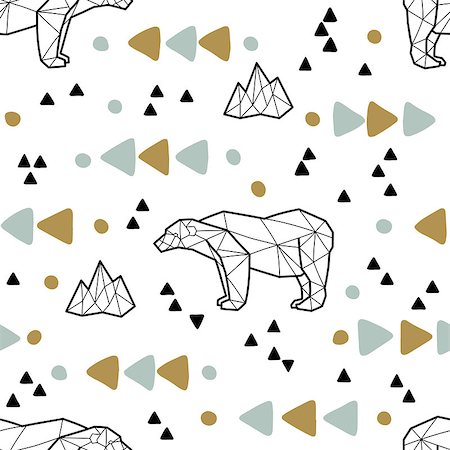 Seamless tribal pattern with low poly polar bears and triangles. Kids and baby fashion fabric design. Vector illustration. Stock Photo - Budget Royalty-Free & Subscription, Code: 400-09114521