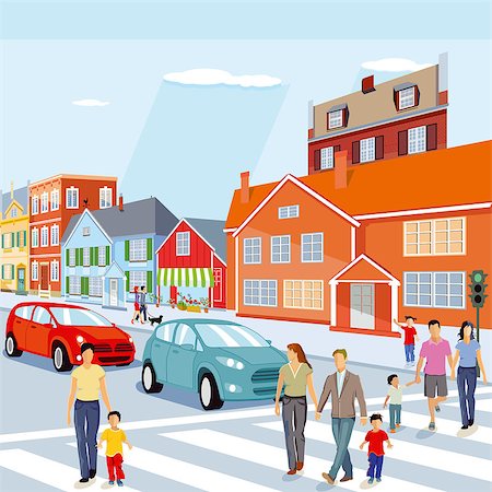 City with pedestrian crossing and cars, illustration Stock Photo - Budget Royalty-Free & Subscription, Code: 400-09114639
