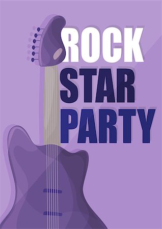 Rock star party, music poster background template - guitar in purple vector Stockbilder - Microstock & Abonnement, Bildnummer: 400-09114665