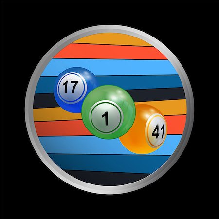 3D Illustration of a Trio Of Bingo Lottery Balls in Metallic Border with Coloured Stripes On Black Background Photographie de stock - Aubaine LD & Abonnement, Code: 400-09114693