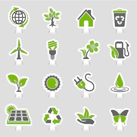 simsearch:400-08553864,k - Collect Environment Icons Sticker Set with Tree, Leaf, Light Bulb, Recycling Symbol. Vector in two colours illustration Stock Photo - Budget Royalty-Free & Subscription, Code: 400-09114706
