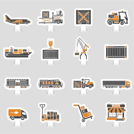 simsearch:400-08499668,k - Cargo Transport, Packaging, shipping and logistics two color sticker Icon Set such as Truck, air cargo, Train, Shipping. Vector illustration Stock Photo - Budget Royalty-Free & Subscription, Code: 400-09114708