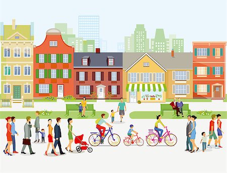 family in a suburban community - Cityscape with stroller and cyclist Stock Photo - Budget Royalty-Free & Subscription, Code: 400-09114716