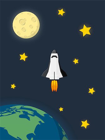 stars cartoon galaxy - Space Shuttle Launched from Earth and Flying in the Space with Moon and Stars on Background Stock Photo - Budget Royalty-Free & Subscription, Code: 400-09114753