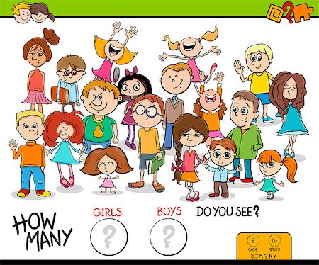 simsearch:400-09092454,k - Cartoon Illustration of Educational Counting Task Game for Children with Girls and Boys Characters Group Stockbilder - Microstock & Abonnement, Bildnummer: 400-09114869