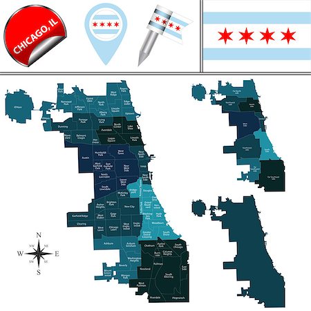 simsearch:400-09050367,k - Vector map of Chicago with named community areas and travel icons Foto de stock - Super Valor sin royalties y Suscripción, Código: 400-09114919