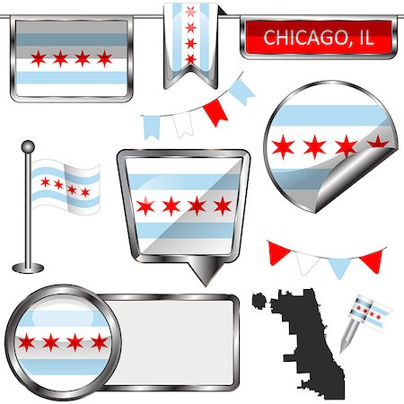 simsearch:400-08493890,k - Vector glossy icons of flag of Chicago on white Foto de stock - Royalty-Free Super Valor e Assinatura, Número: 400-09114924