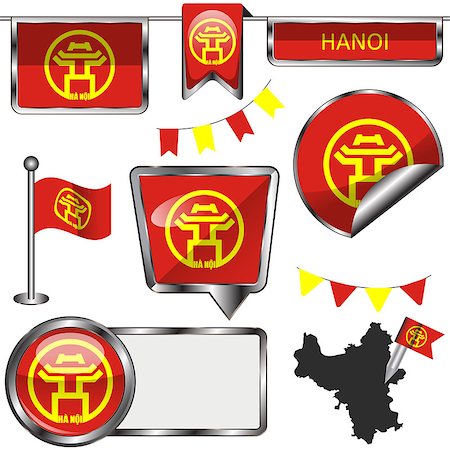 simsearch:400-08493890,k - Vector glossy icons of flag of Hanoi on white Foto de stock - Royalty-Free Super Valor e Assinatura, Número: 400-09114925