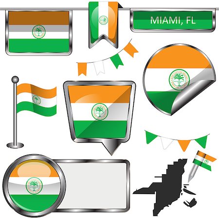 simsearch:400-08493890,k - Vector glossy icons of flag of Miami on white Foto de stock - Royalty-Free Super Valor e Assinatura, Número: 400-09114926