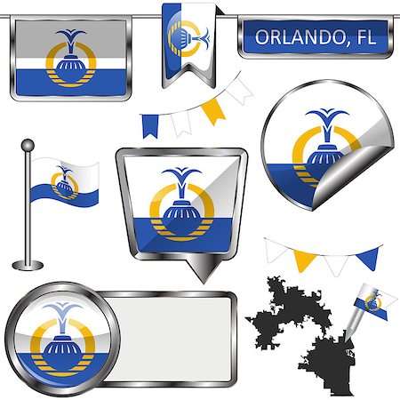 simsearch:400-08493890,k - Vector glossy icons of flag of Orlando on white Foto de stock - Royalty-Free Super Valor e Assinatura, Número: 400-09114927