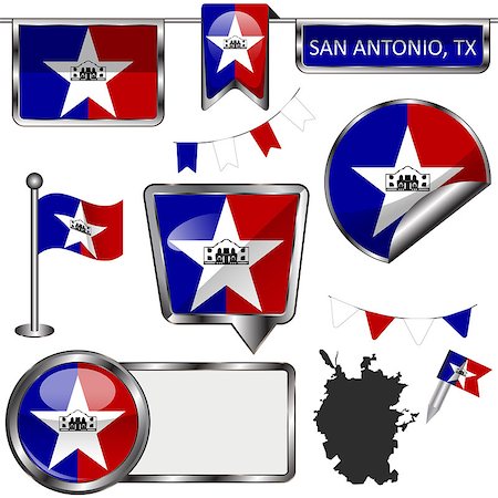 simsearch:400-08493890,k - Vector glossy icons of flag of San Antonio on white Foto de stock - Royalty-Free Super Valor e Assinatura, Número: 400-09114929