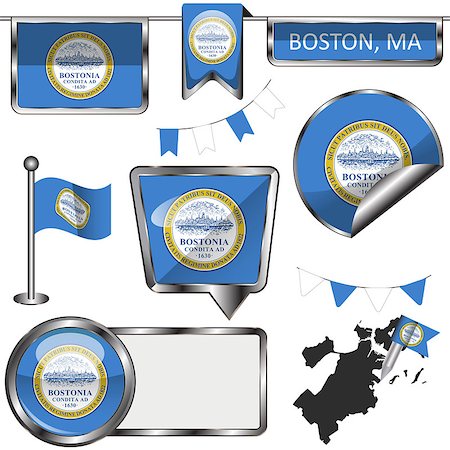 simsearch:400-08493890,k - Vector glossy icons of flag of Boston on white Foto de stock - Royalty-Free Super Valor e Assinatura, Número: 400-09114923