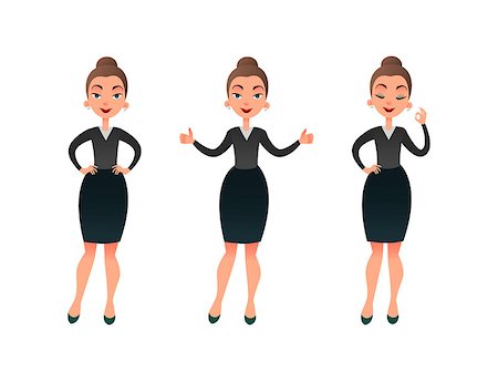 A set of young successful businesswoman showing thumbs up, sign ok. Cartoon flat business woman character set. Stock Photo - Budget Royalty-Free & Subscription, Code: 400-09114947