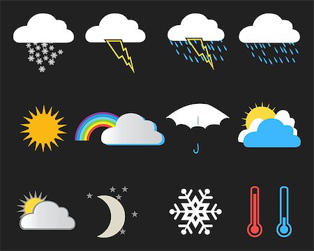 simsearch:400-05741765,k - Set of weather icons on a black background Stock Photo - Budget Royalty-Free & Subscription, Code: 400-09114962