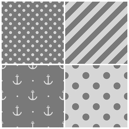 Tile sailor vector pattern set with grey polka dots, zig zag and stripes on white background Stock Photo - Budget Royalty-Free & Subscription, Code: 400-09114980