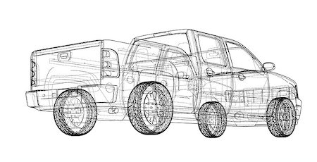 simsearch:400-06793285,k - Car SUV drawing outline. Vector rendering. The layers of visible and invisible lines are separated Foto de stock - Royalty-Free Super Valor e Assinatura, Número: 400-09115005