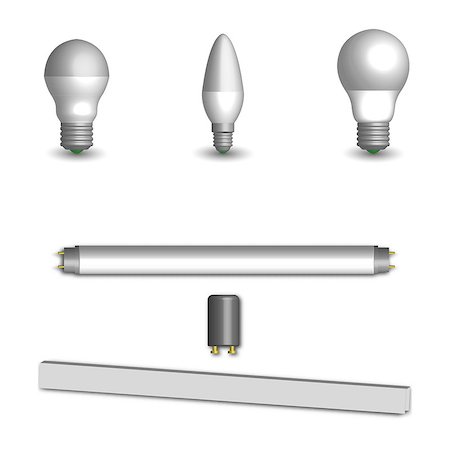 simsearch:400-09120941,k - Set of various photorealistic light-emitting diode and fluorescent light bulbs. Elements for the design of electrical components. 3d style, vector illustration. Stock Photo - Budget Royalty-Free & Subscription, Code: 400-09115029
